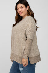 Taupe V-Neck Brushed Plus Knit Top