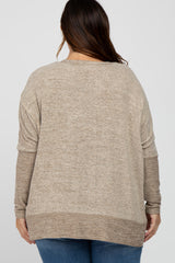 Taupe V-Neck Brushed Plus Knit Top