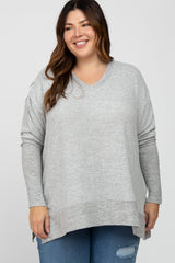 Heather Grey V-Neck Brushed Plus Knit Top