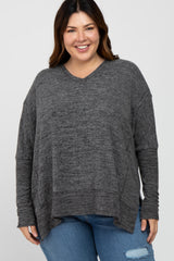 Charcoal V-Neck Brushed Maternity Plus Knit Top