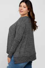 Charcoal V-Neck Brushed Plus Knit Top