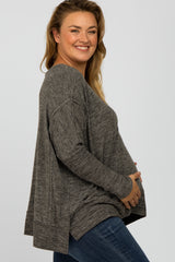 Charcoal V-Neck Brushed Maternity Plus Knit Top