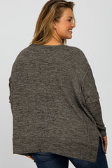 Charcoal V-Neck Brushed Maternity Plus Knit Top