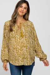 Gold Leaf Print Peasant Sleeve Maternity Blouse