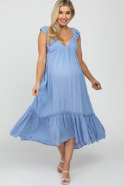 Light Blue Ruffle Accent Maternity Maxi Dress