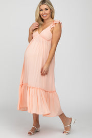 Light Pink Ruffle Accent Maternity Maxi Dress