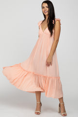 Light Pink Ruffle Accent Maternity Maxi Dress