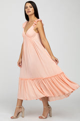 Light Pink Ruffle Accent Maxi Dress