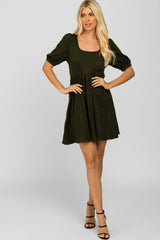 Olive Contrast Knit Sweater Dress