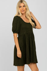 Olive Contrast Knit Sweater Dress