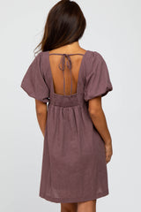 Purple Check Print Square Neck Babydoll Dress