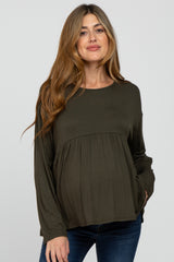 Olive Babydoll Long Sleeve Maternity Top