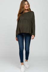 Olive Babydoll Long Sleeve Maternity Top