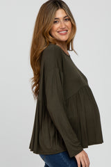 Olive Babydoll Long Sleeve Maternity Top