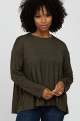 Olive Babydoll Long Sleeve Maternity Top