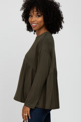 Olive Babydoll Long Sleeve Top