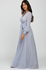 Light Grey Metallic Print Chiffon Maxi Dress