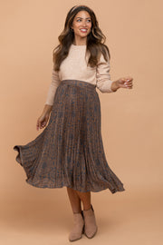 Navy Print Pleated Maternity Midi Skirt