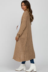 Camel Ribbed Knit Long Maternity Cardigan