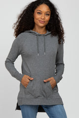 Heather Grey Drawstring Hooded Hi-Low Maternity Top