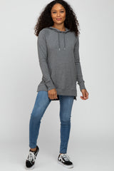 Heather Grey Drawstring Hooded Hi-Low Top