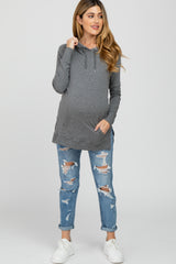 Heather Grey Drawstring Hooded Hi-Low Maternity Top