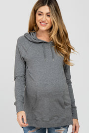 Heather Grey Drawstring Hooded Hi-Low Maternity Top