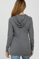 Heather Grey Drawstring Hooded Hi-Low Maternity Top