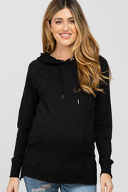 Black Drawstring Hooded Hi-Low Maternity Top