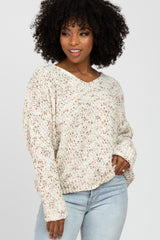 Beige Multi-Color V-Neck Chunky Knit Sweater