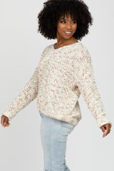 Beige Multi-Color V-Neck Chunky Knit Sweater