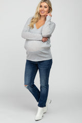 Ivory Striped Knit Long Sleeve Maternity Top