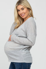 Ivory Striped Knit Long Sleeve Maternity Top