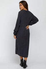 Grey Mock Neck Maternity Midi Sweater Dress