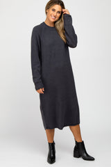 Grey Mock Neck Maternity Midi Sweater Dress