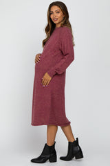 Burgundy Mock Neck Maternity Midi Sweater Dress