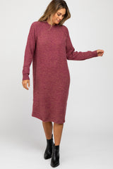 Burgundy Mock Neck Midi Sweater Dress