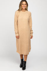 Taupe Mock Neck Maternity Midi Sweater Dress