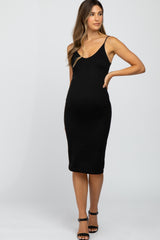 Black Double Layered Fitted Maternity Midi Dress