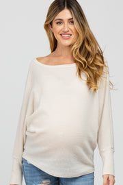 Beige Waffle Knit Dolman Sleeve Maternity Top