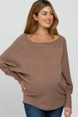 Taupe Waffle Knit Dolman Sleeve Maternity Top