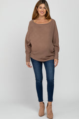 Taupe Waffle Knit Dolman Sleeve Maternity Top