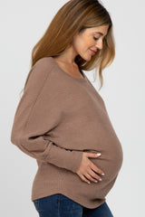 Taupe Waffle Knit Dolman Sleeve Maternity Top