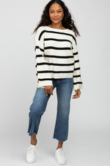 Cream Striped Bell Sleeve Sweater