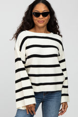 Cream Striped Bell Sleeve Sweater