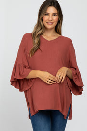 Mauve Ruffle Sleeve Maternity Top