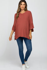 Mauve Ruffle Sleeve Maternity Top