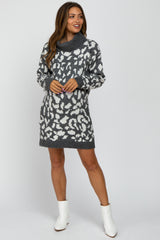 Charcoal Leopard Turtleneck Maternity Sweater Dress