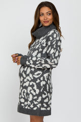 Charcoal Leopard Turtleneck Maternity Sweater Dress