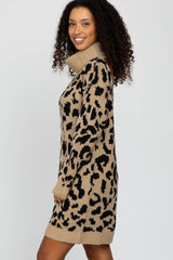 Taupe Leopard Turtleneck Sweater Dress